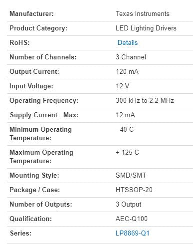 LED Lighting Drivers Highly-integrated 3-channel 120-mA automotive LED driver with power line FET protection 20-HTSSOP -40 to 125 Information Technology DEX