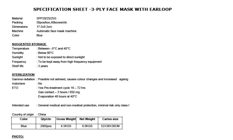 3-Ply Level 1 Face Mask 